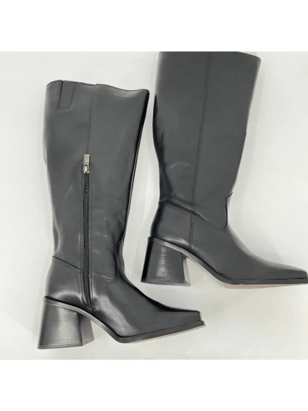 Vince Camuto Sangeti Knee High Boots Black Size 8W Leather Block Heel X-Wide